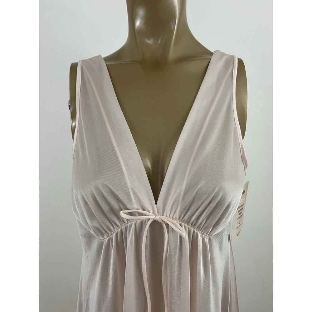 Vintage Cinema Etoile Women's M Nightgown Midi Gown Pink Nylon Double Plunge NOS - Picture 2 of 10